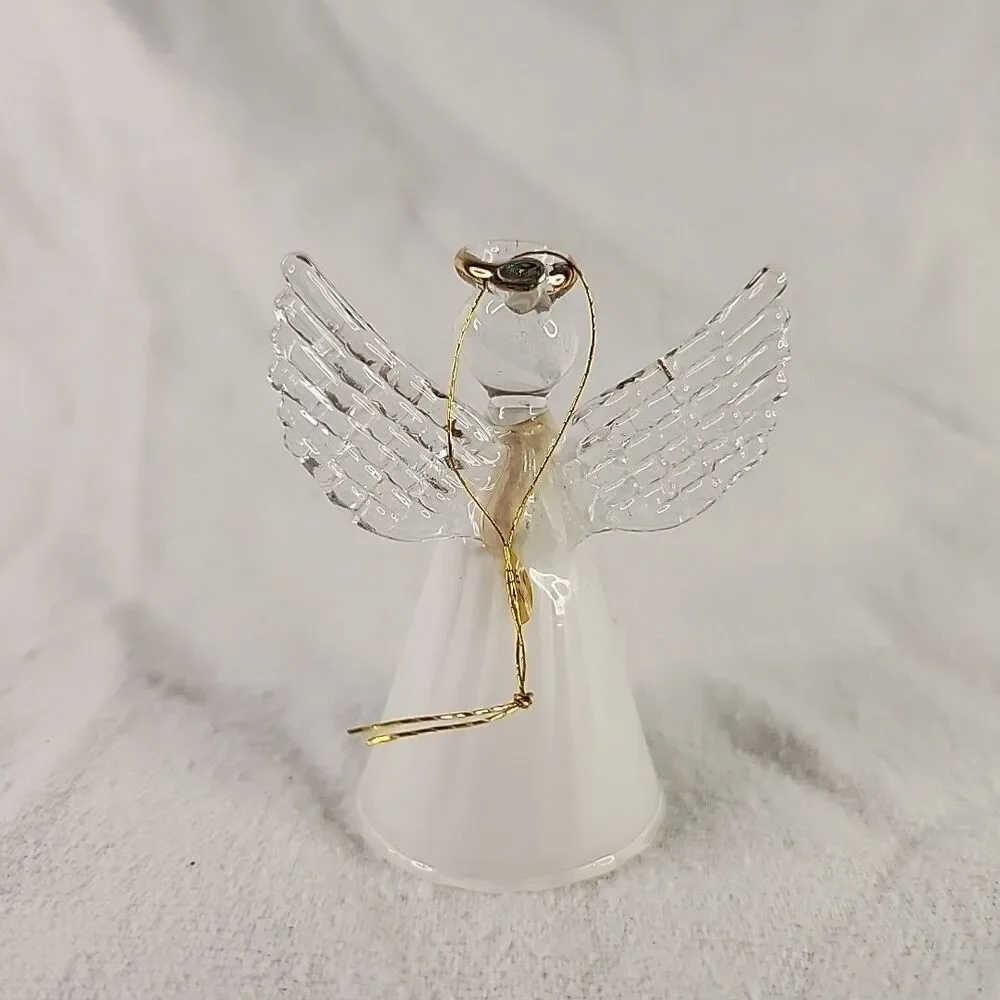 Crystal Christmas Bell Ornament Angel With Gold Halo And Wing Trim Praying